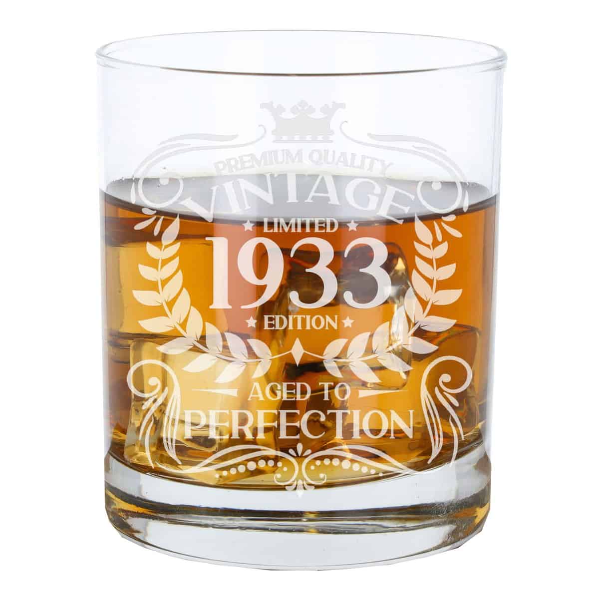 Always Looking Good 90th Birthday Gift for Men Vintage 1933 Aged to Perfection Engraved Whiskey Glass Present for 90 Year Old Etched Whisky Bourbon Scotch Lowball Tumbler Glasses