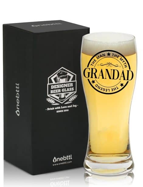 Onebttl Grandad Gifts Pint Beer Glass – Finest Christmas or Father’s Day presents for Grandpa from Grandkids. Elegant 15oz/450ml glass for Grandfather – An Iconic figure.