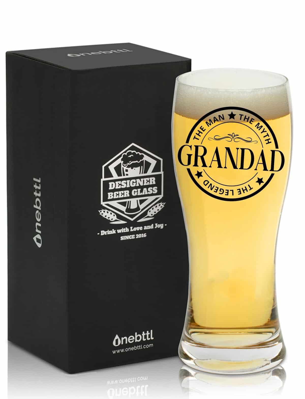 Onebttl Grandad Gifts Pint Beer Glass, Best Gifts for Grandpa for Christmas, Father's Day from Grandchildren, 15oz/450ml Beer Glass Presents for Grandfather - Man Myth Legend