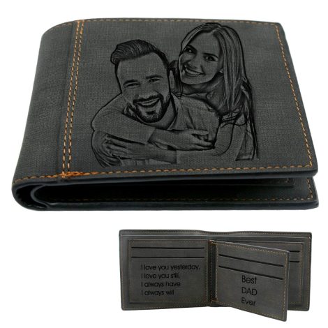 Customised Men’s Photo Wallets, Engraved Trifold Wallets- Tailored Christmas presents for Him, Partner, Father, or Son.