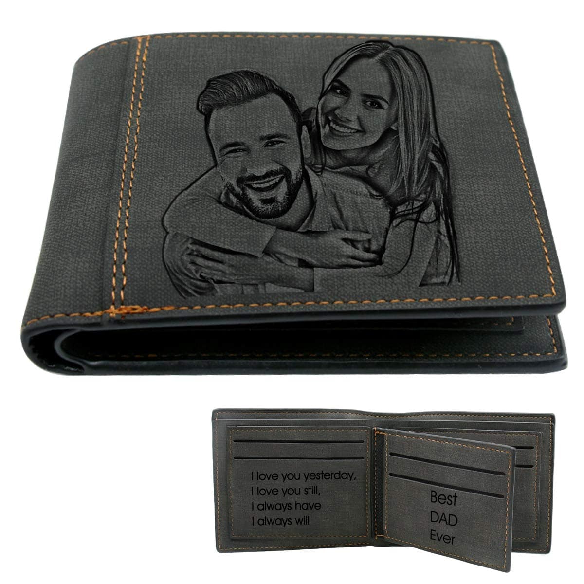 Personalised Photo Wallets for Men, Custom Trifold Engraved Men's Photo Wallets, Personalised Christmas Gifts for Him/Husband/Dad/Son