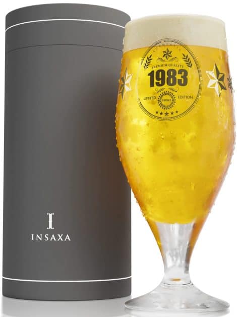 Insaxa 40th Birthday Gifts for Gents – Exclusive 1983 High-Quality Beer Glass (1 Pint / 580ml)