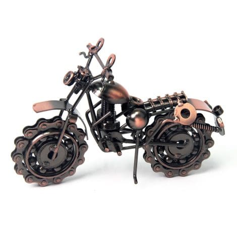 Signstek Traditional Handmade Iron Motorbike Model Presents for Gents with Chainwheel as Artistic Collectable Sculpture for Motorcycle Enthusiasts, Metal in Bronze Hue, Birthday Surprise for Grandfather, Father, Spouse, Partner.