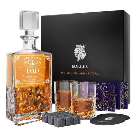 Kollea Presents for Dad Gents, 27 Oz Whisky Decanter Set along with 2 Tumblers, Distinctive Dad Fathers’ Day Birthday Presents from Daughter, Unparalleled Dad Gifts, Presents for Gents Dad with an Abundance of Possessions.