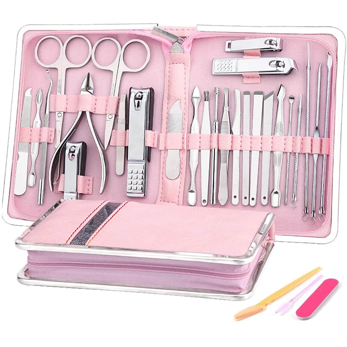 SONGQEE Manicure Set Nail Set Nail Clipper Kit for Women/Men?Manicure & Pedicure Sets 29pcs Nail Clipper Set Professional Stainless Steel Pedicure Set Fashion Grooming Tools for Girls (Pink Leather)