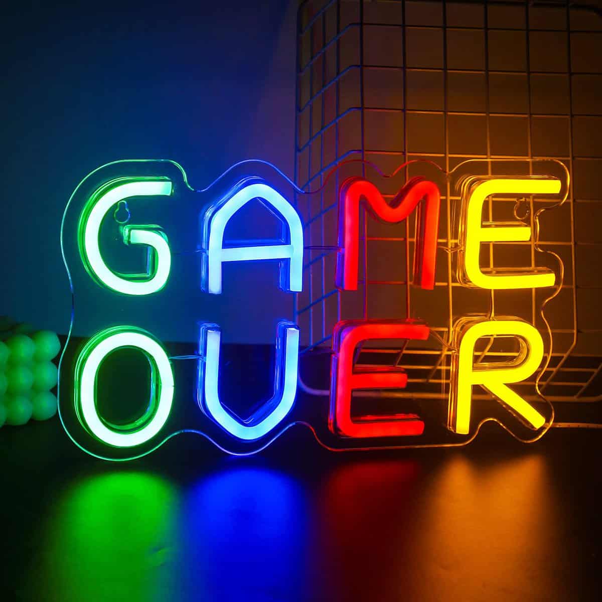 SIGNSHIP Game Over Neon Sign, Colorful LED Neon Light, USB Letter Game Neon Light for Game Room, Decorative Words Wall Neon Sign for Bedroom Bar Gaming Room Gift for Gamer Boys Men