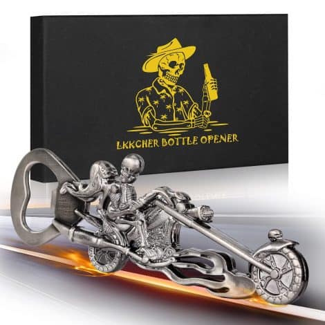 LKKCHER Skull Gifts offers silver Skeleton Rider Skull Motorbike Motorcycle gifts ideal for men during birthdays, Halloween, Christmas, and more.