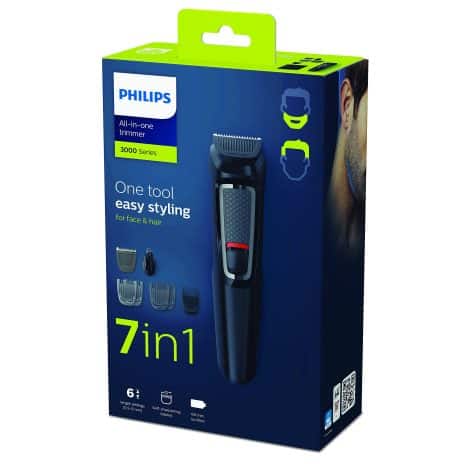 Philips 7-in-1 All-In-One Trimmer, 3000 Series Grooming Kit for Facial Hair & Head, 7 Attachments, UK Plug.