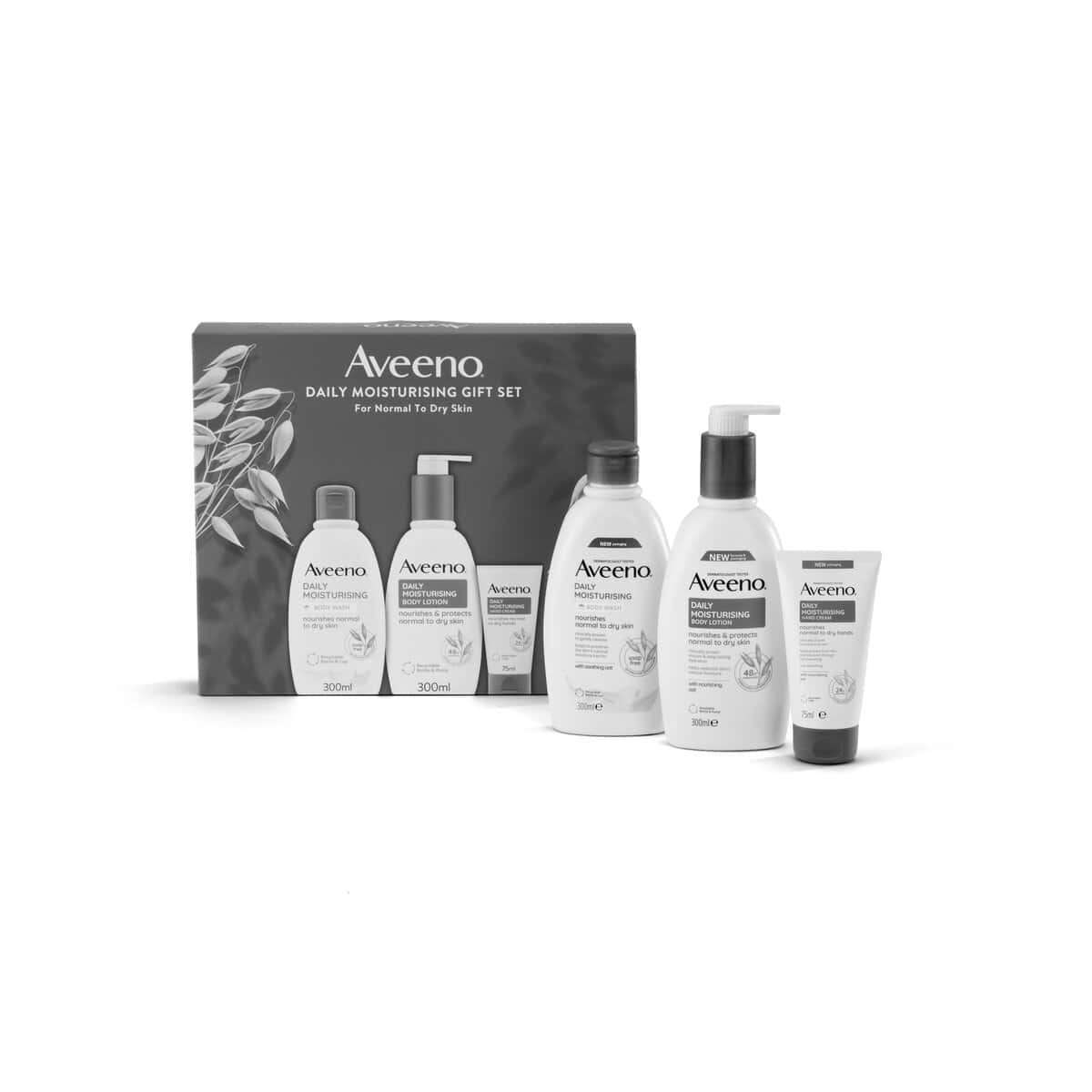 AVEENO® Daily Moisturising Gift Set with Body Wash 300ml, Body Lotion 300ml and Hand Cream 75ml, Sensitive Skin Gift, 3-Step Skincare Regime, Christmas Gift