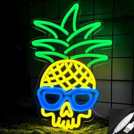 LED Neon Light Pineapple Skull Head, Neon Light Ghost with Dimmable Switch, Gaming Neon Sign for Bedroom, Kids’ Game Room, Man Cave, Birthday Party, Halloween Decor, and Christmas Gifts.