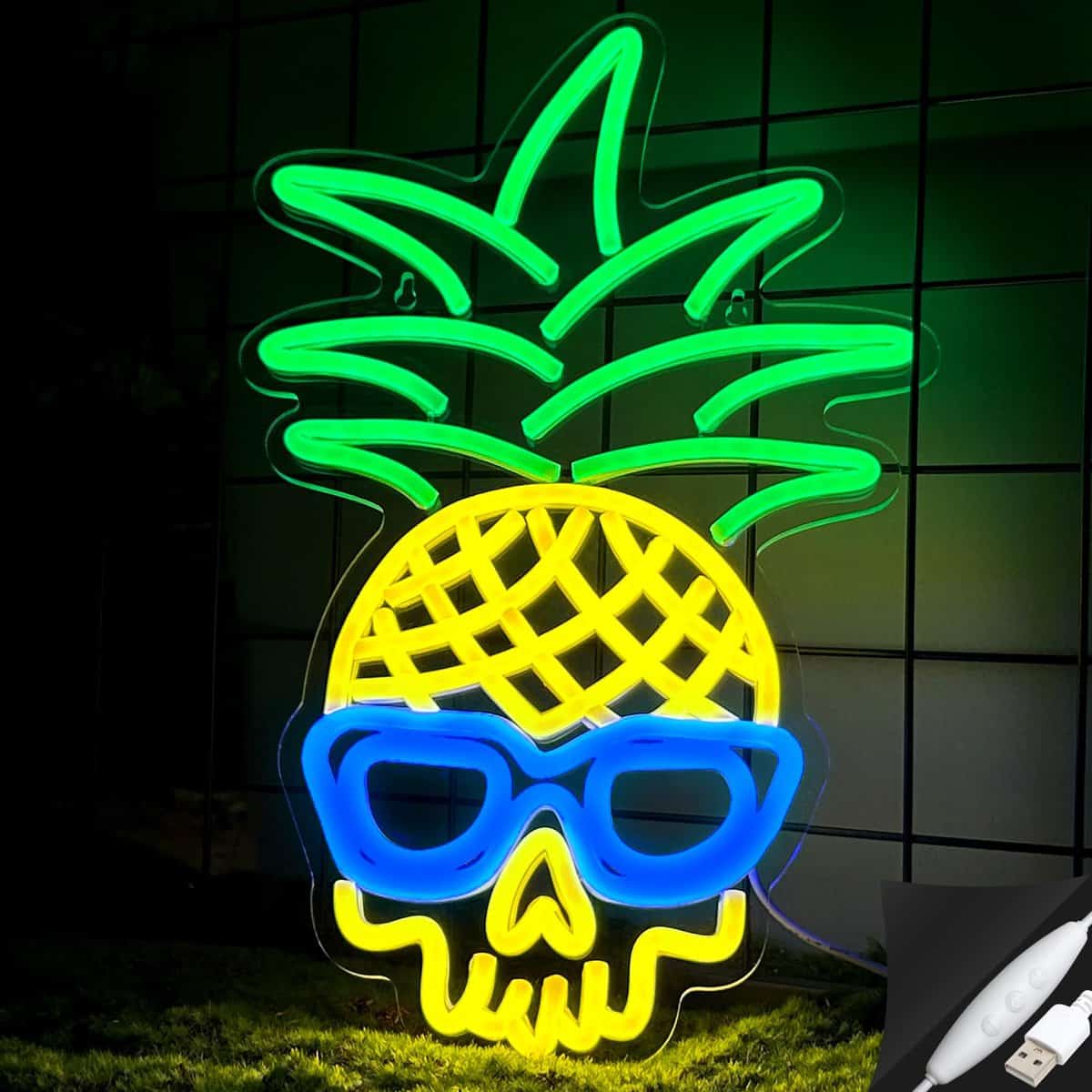 Neon Sign Pineapple Skull Head LED Neon Light Ghost LED Neon Light with Dimmable switch Gaming Neon Sign for Bedroom Kids Game Room Man Cave Birthday Party Halloween Decor Christmas Gifts