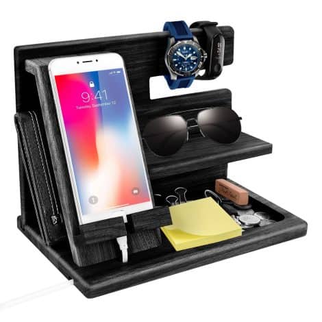 Christmas Wooden Phone Docking Station – The perfect bedside table organizer and holder for men. Ideal Xmas and birthday gifts.