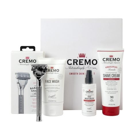 CREMO – Men’s Skin Care Gift Set with Face Cleanser, Razor, Shaving Cream, and Moisturizer.