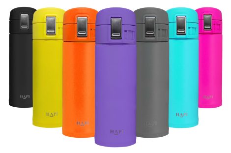 Hapi Bottles Travel Flask – a leak-proof, BPA-free, thermal mug for hot and cold drinks in purple color.