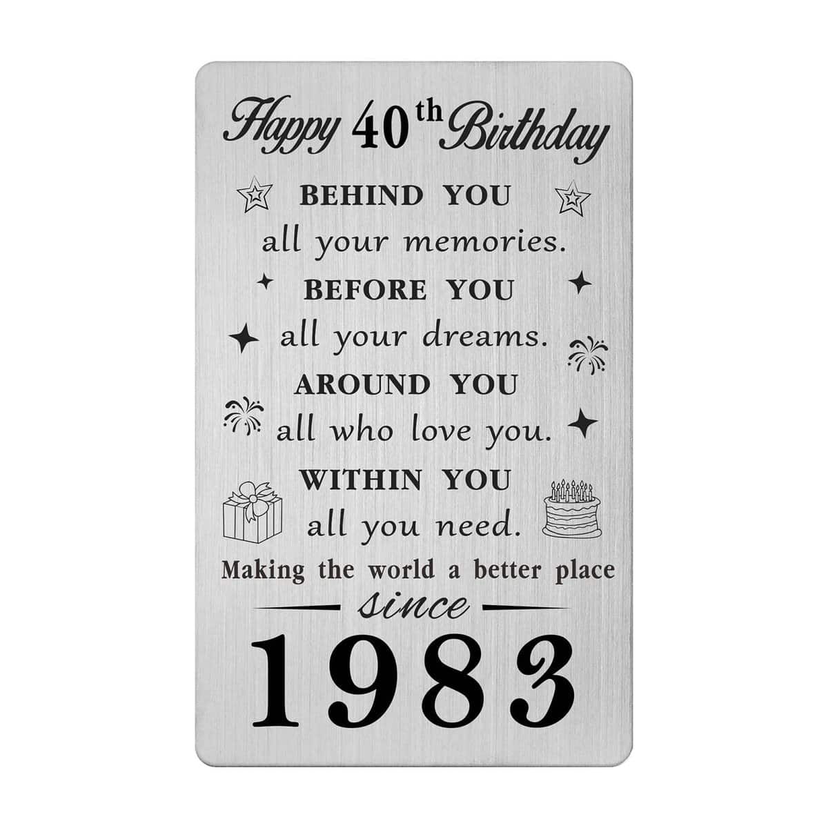 Gezxin 40th Birthday Gifts for Women Men, Happy 40th Birthday Gift Card for Him Her, Personalised 40 Year Yr Old Birthday Presents for Female Male, Fortieth 1983 40 Bday Gift Ideas Keepsake