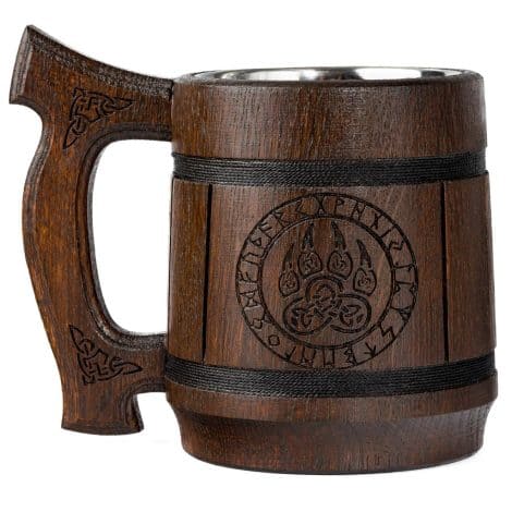 TESLYAR Viking Beer Tankard – 0.6 litre Oak Wood Stein for Men – Handcrafted, Stainless Steel Goblet, Viking & Norse Presents for Birthdays, Christmas, Father’s Day – Stein for Men, Wooden Chalice, Beer Drinking Vessel | Sustainable Mug