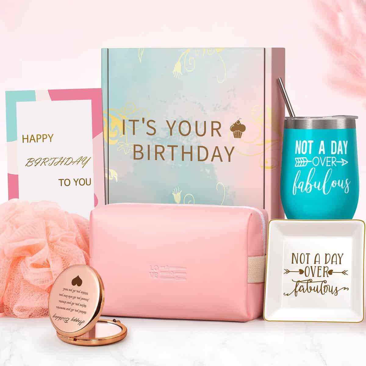 Not a Day Over Fabulous Best Happy Birthday Gifts Tumbler Gift Box for Her, Unique Gift Baskets for Mom Sister Best Friend, Thank You Gifts for Women Who Have Everything