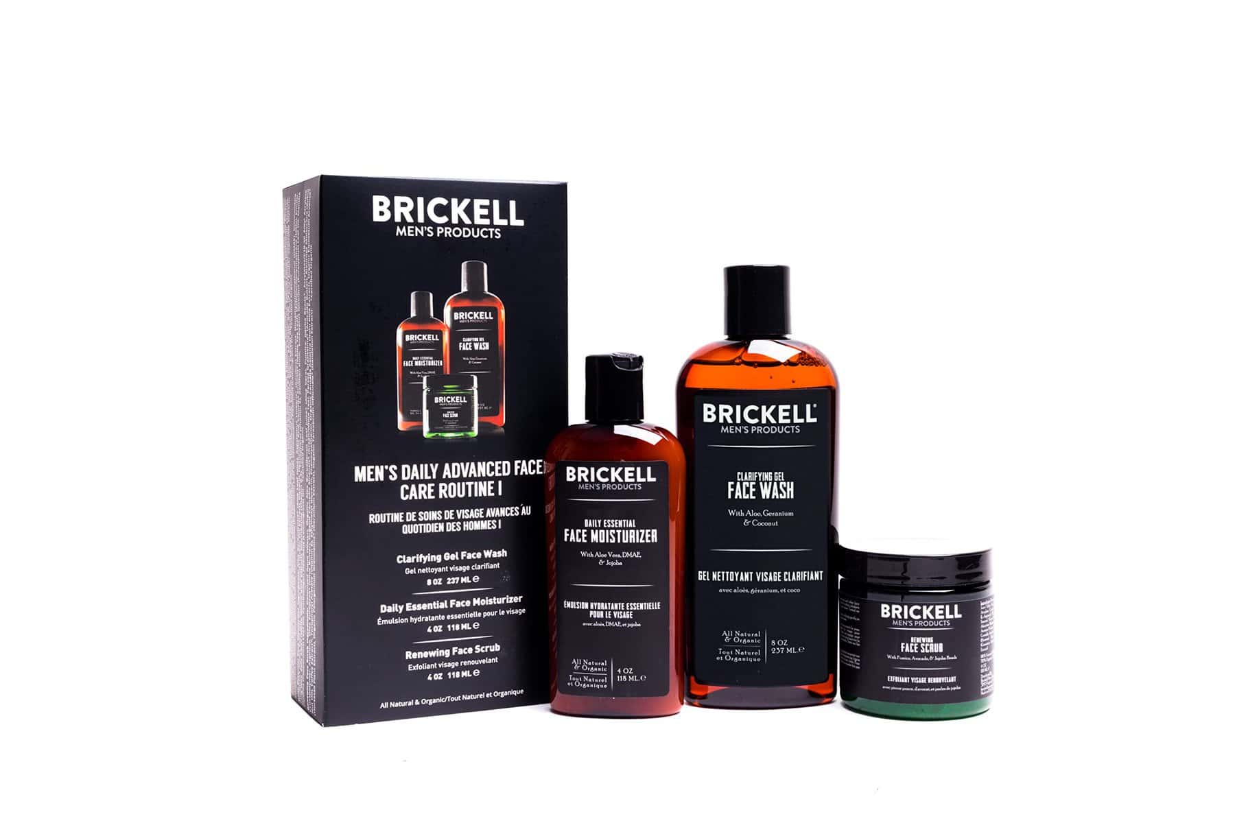 Brickell Men's Daily Advanced Face Care Routine I, Gel Facial Cleanser Wash, Face Scrub, Face Moisturizer Lotion, Natural and Organic, Unscented