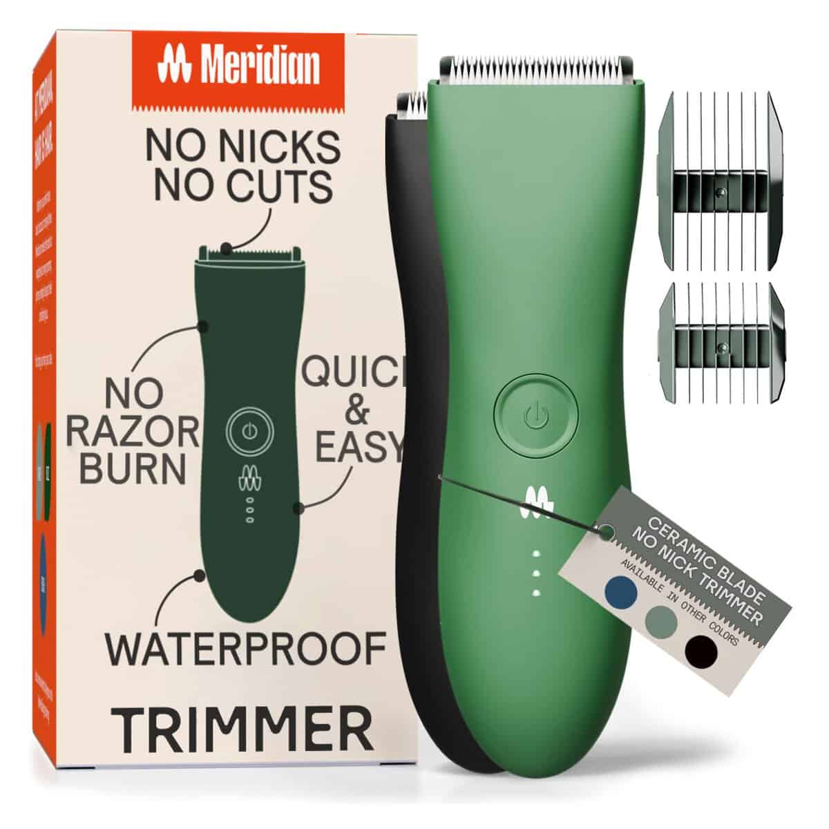 MERIDIAN Manscaping Body Hair Trimmer for Men - High Precision Ball Shaver, Groin and Body Groomer - Ideal for Pubic Hair and Intimate Male Grooming - Sage