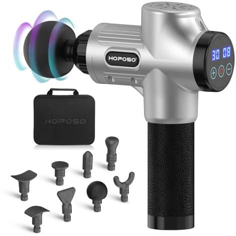 HOPOSO High-Powered Percussion Massager: Deep Tissue Muscle Massage Gun with 30 Speeds and 8 Massage Heads