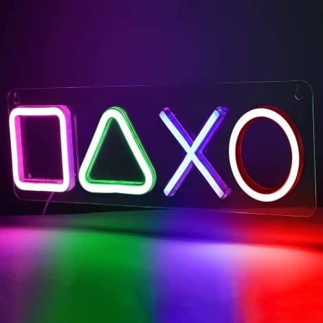 Gaming Neon Sign for Wall Decoration, USB Powered Led Neon Light with Gamer Button Icons (16.7″ x 5″)