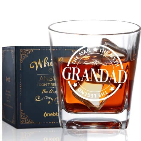 Onebttl Whisky Glass for Grandad, Top Christmas Father’s Day Gifts from Grandchildren, Classic Whiskey Presents for Grandfather – The Legendary Man.