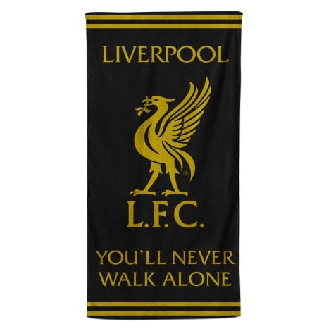 Liverpool FC Black & Gold Crest Beach & Bath Towel, made of 100% Cotton; Ideal Liverpool-themed gift for teens, men, and kids; Dimensions: 70 x 140cm.