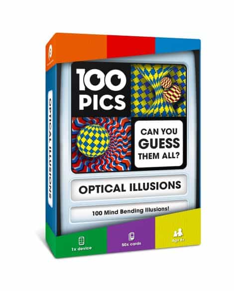 100 PICS Optical Illusions Travel Game – Experience 100 Illusions with Flash Cards and Case – Enjoyable Entertainment for All Ages 6 and Up.