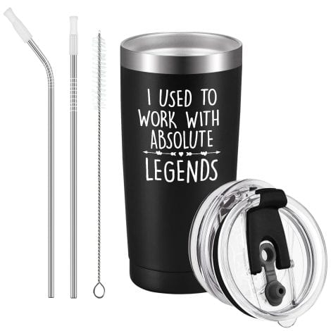 Livole Work Farewell Christmas Presents for Colleagues, Coworkers, Employer, Retirement Presents for Men, Women, Legendary Ex-Colleagues, 20oz Thermal Coffee Cup, Steel Flask, Ebony.