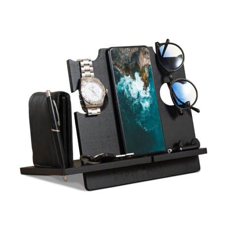 LAC Wood Docking Station – Desk or Bedside Tidy for Him – Gift for Men on Birthdays (Black)