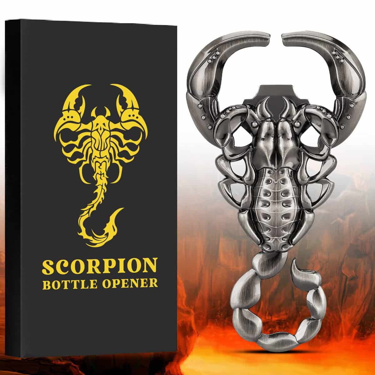 LULLEA Scorpion Gifts for Men, Beer Bottle Opener Gifts for Men Women Dad Son Him Her, Christmas Gift Ideas for Men with Gift Box and Card, Birthday Gift, Fathers Day Gift, Dark Silver