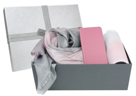 Pink On-The-Go Luxury Scarf Flask Hamper: An ideal present, containing a variety of gifts for any occasion.