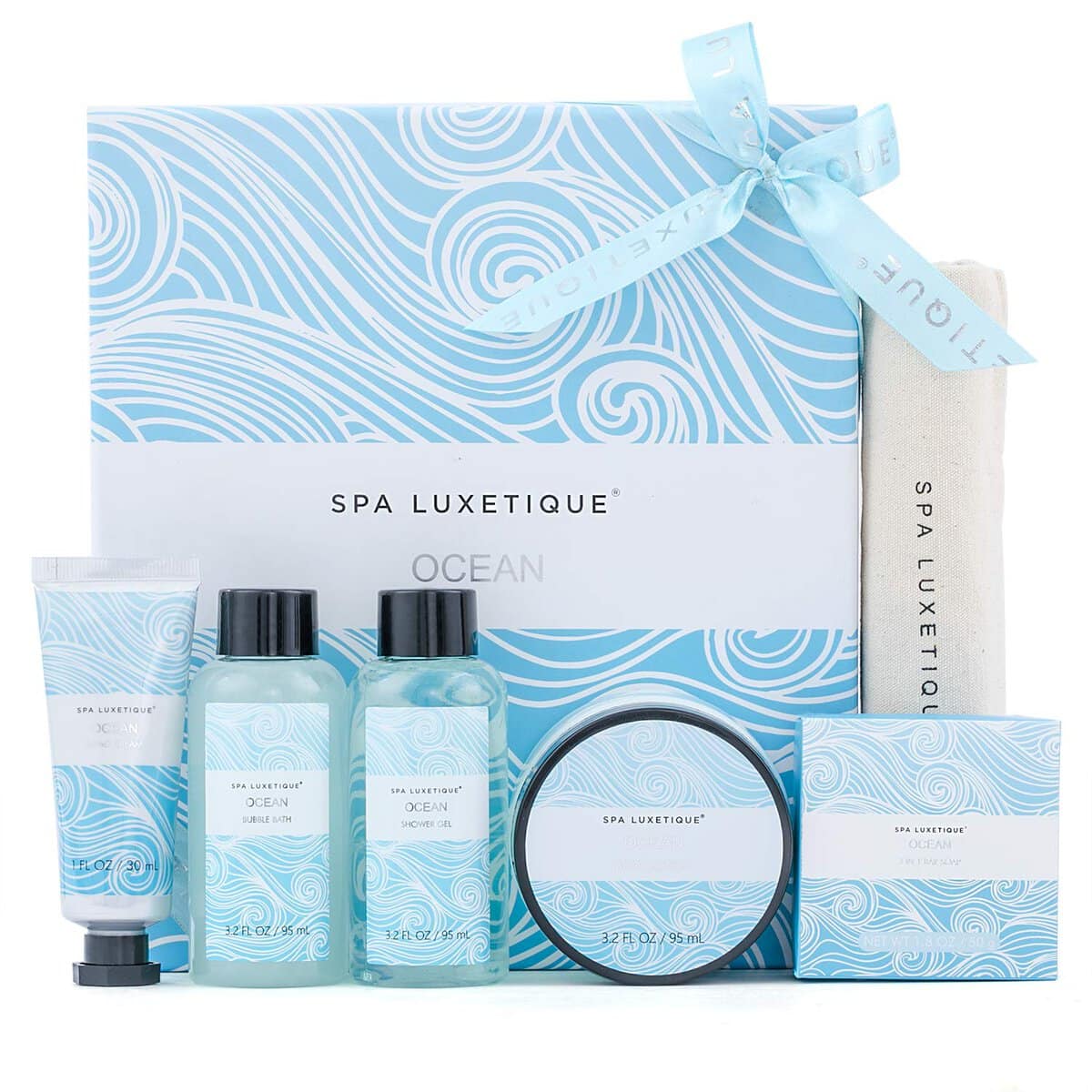 Spa Luxetique Spa Gift Set, Pamper Gifts for women,Ocean 6pcs Travel Gift Box with Shower Gel, Hand Cream, Bubble Bath, Body Lotion, Soap Bath Gifts Set for Women Men Presents Birthday Christmas Gifts