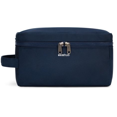 Ecohub Water-Repellent Wash Bag, Wet and Dry Separation Toiletry Bag for Men and Women, Shaving Kit, Recycled PET Zipper Pouch (Dark Blue).