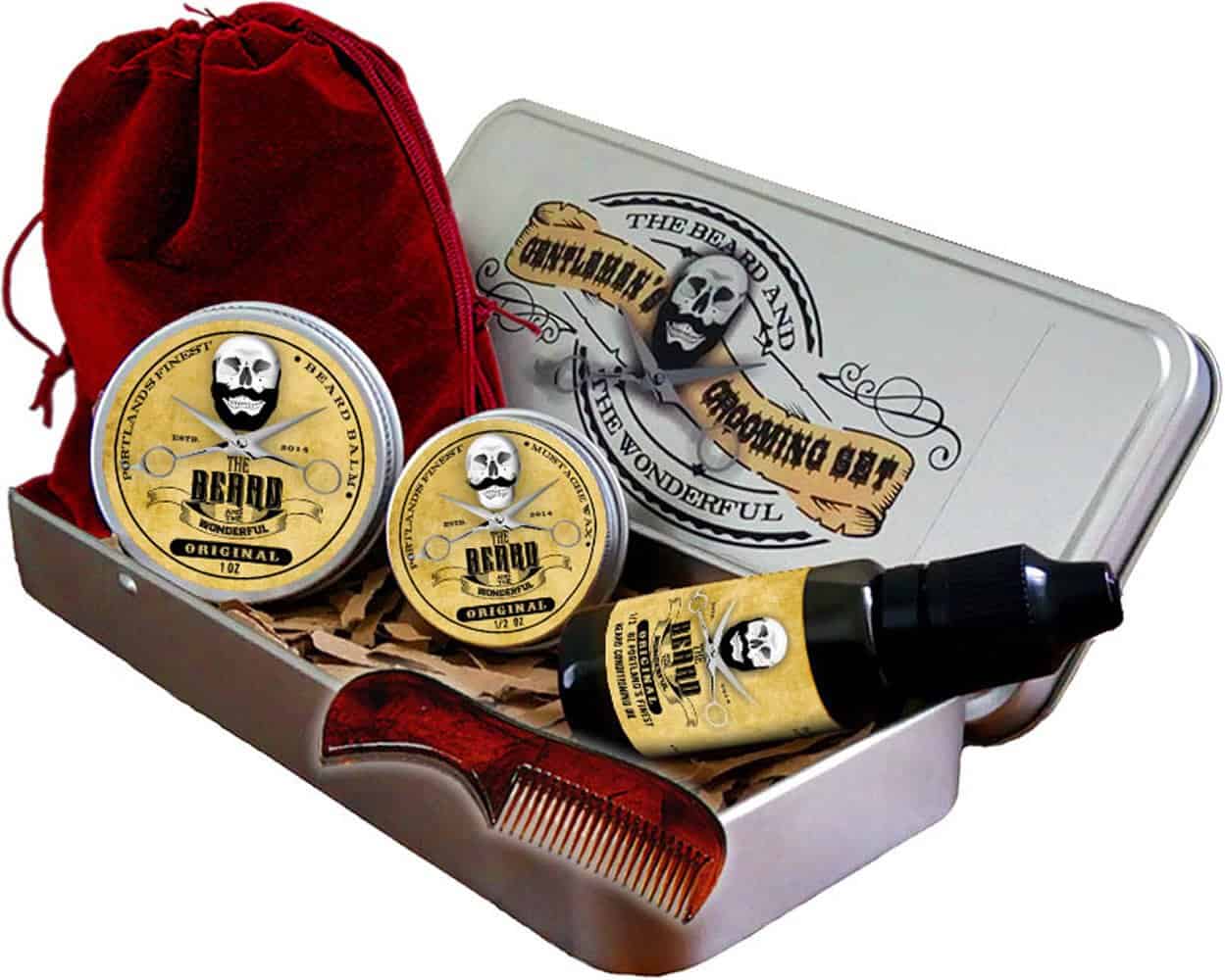 Beard Grooming Kit for Men in Metal Tin - Mens Grooming Kits with Moustache Wax, Beard Oil, Beard Balm, Pocket Sized Mens Comb & Beard Scissors | Dad Gifts for Men Beard Growth Kit | Original