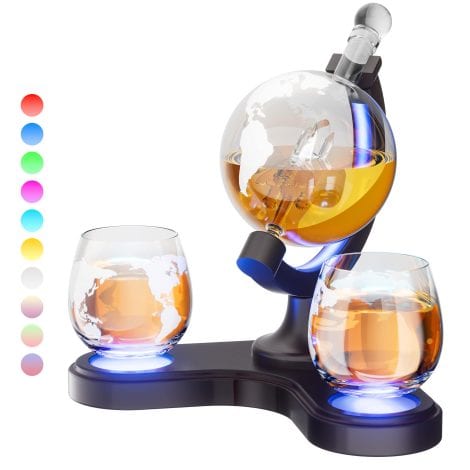 Kollea Christmas Gifts for Men, Dad from Daughter, 7 Colour RGB Light Whisky Globe Decanter Set.