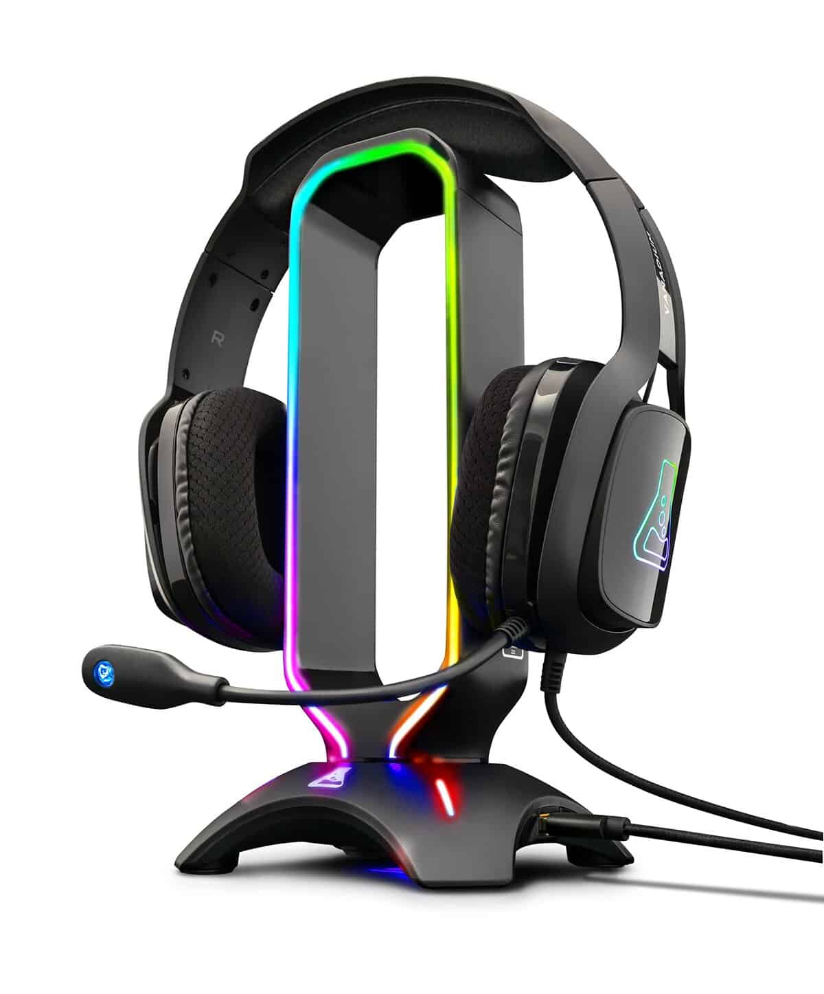 G-LAB K-Stand RADON Gaming Headset Stand - RGB Backlight, USB HUB 2 x 2.0, Anti-Slip Base - Universal Stand for PC PS4 Xbox One Nintendo Switch Gaming Headset (Black)