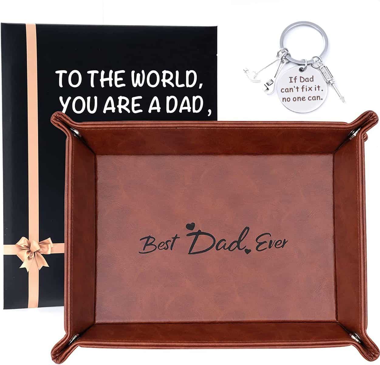 Aujzoo Gifts for Dad from Daughter Son, Christmas Dad Gifts from Daughter,Birthday Gifts for Dad Best Dad Ever Gifts PU Leather Valet Tray,Dad Birthday Gift for Husband Step Dad Father in Law.