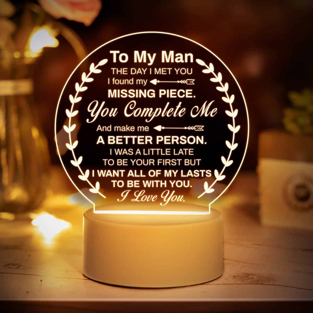 Gifts for Boyfriend Engraved Acrylic Night Light, Birthday Gifts for Him, Boyfriend Gifts for Valentines Day Birthday Anniversary, Presents for Boyfriend Husband