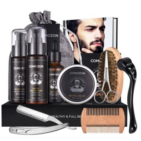 Men’s Beard Care Set, 12 Piece Beard Growth Kit with Beard Roller, Oil, Shampoo, Conditioner, Brush, Balm, Comb, Scissors, Ideal Gift.