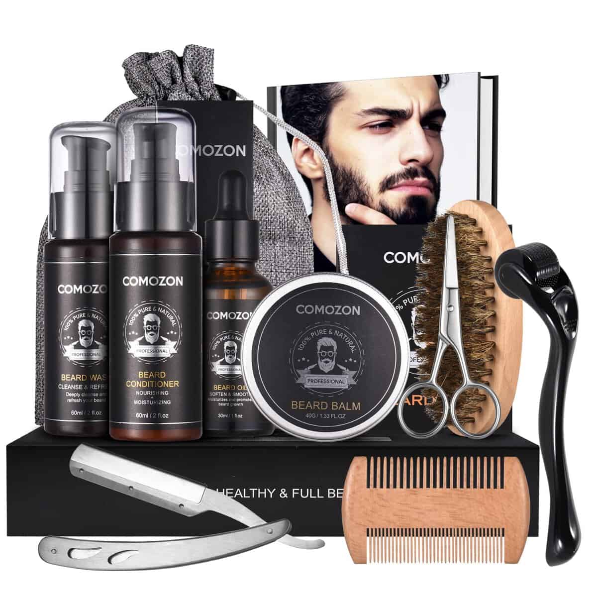 Beard Grooming Kit for Men, 12 in 1 Beard Growth Kit with Beard Roller, Beard Set with Beard Oil, Beard Shampoo, Beard Conditioner, Beard Brush, Beard Balm, Beard Comb, Scissors, Gifts for Him