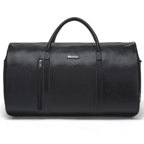 Modoker Leather Convertible Travel Bag in Black, for Men and Women, Waterproof Suitcase for Business Travel.