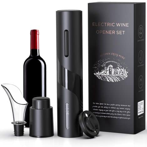 Quntis Electric Wine Opener with Foil Cutter, Automated Corkscrew Opener, LED Light, Teflon-coated Steel – Wine Gift Set.