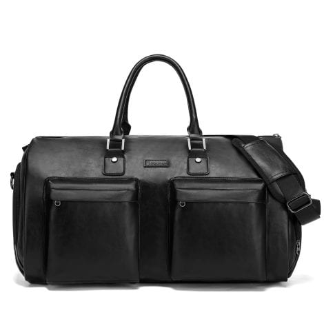 Modoker Leather Convertible Suit Carrier, Travel-Friendly Waterproof Garment Duffel Bag, Ideal for Men and Women – Black