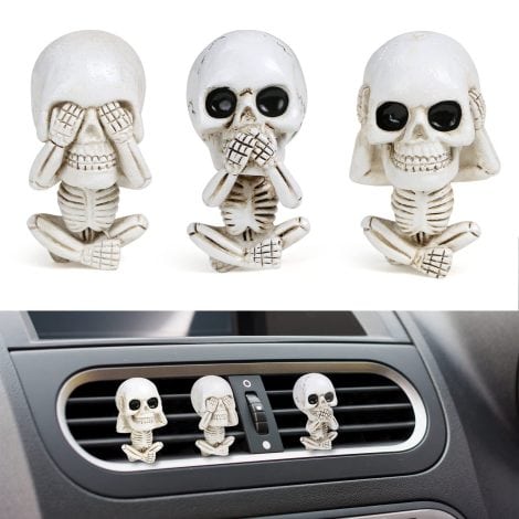 URAQT Car Air Fresheners, Pack of 3 Skull Design Charming Car Interior Accessories for Air Freshener Clips. Ideal for Halloween Decor Gifts. Suitable for Men and Women.