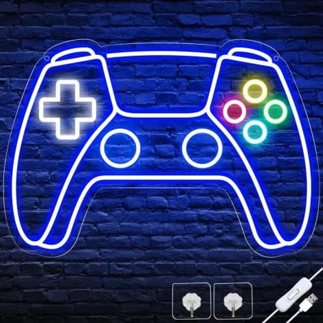 Ethlomoer Game Neon Sign, Gamepad Shaped Neon Light, USB Powered Led Sign, Perfect for gamers, ideal for wall decoration.