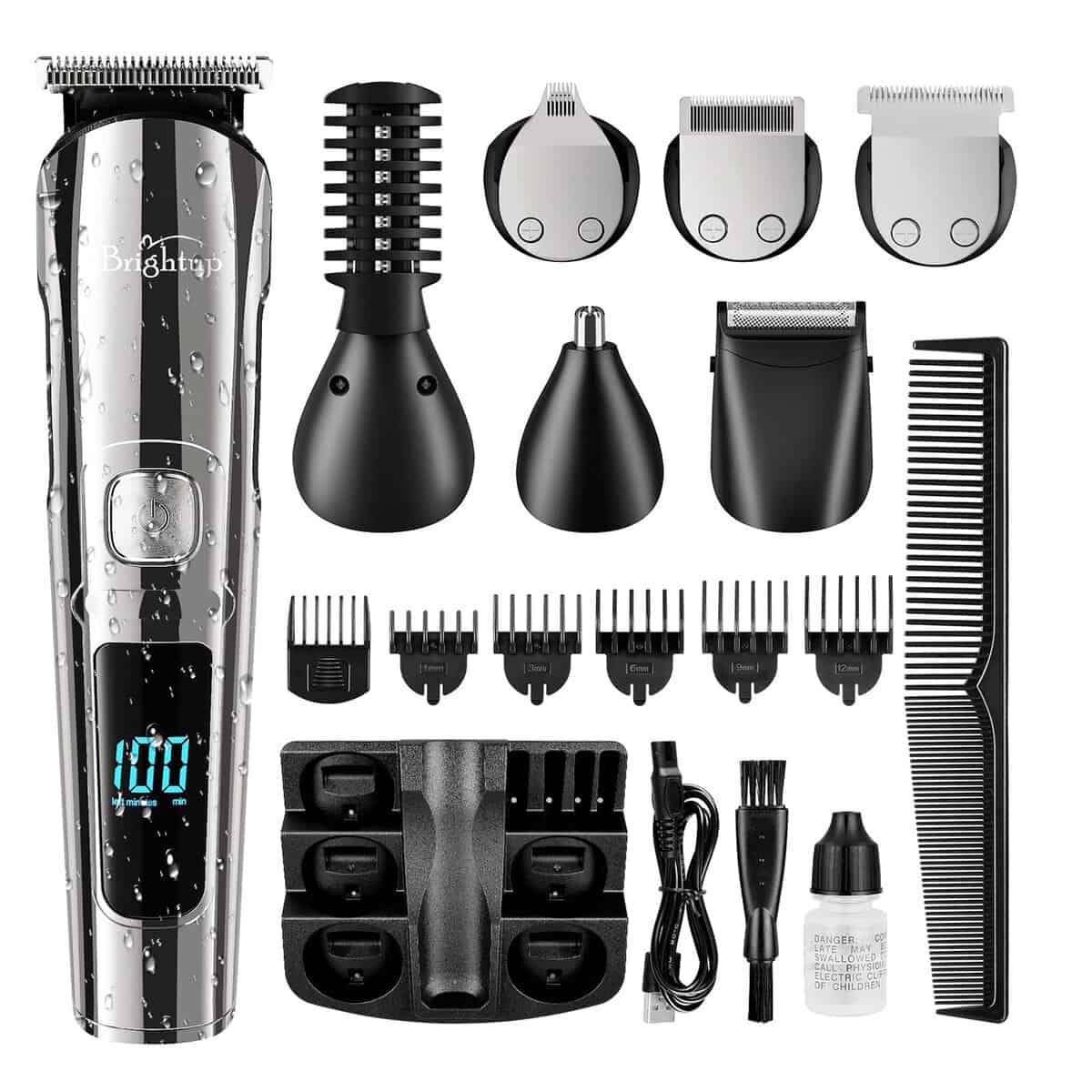 Brightup Beard Trimmer for Men - 19 Piece Beard Grooming Kit with Hair Clippers, Hair Trimmer, Electric Razor - IPX7 Waterproof Mustache, Face, Nose, Ear, Balls, Body Shavers - Mens Gifts, FK-8688T