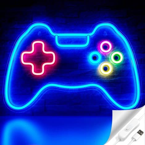 Neon Sign for Gaming Room: Gamepad-shaped LED Light with Acrylic Board, USB Powered, Ideal Gamer Gift for Teens.