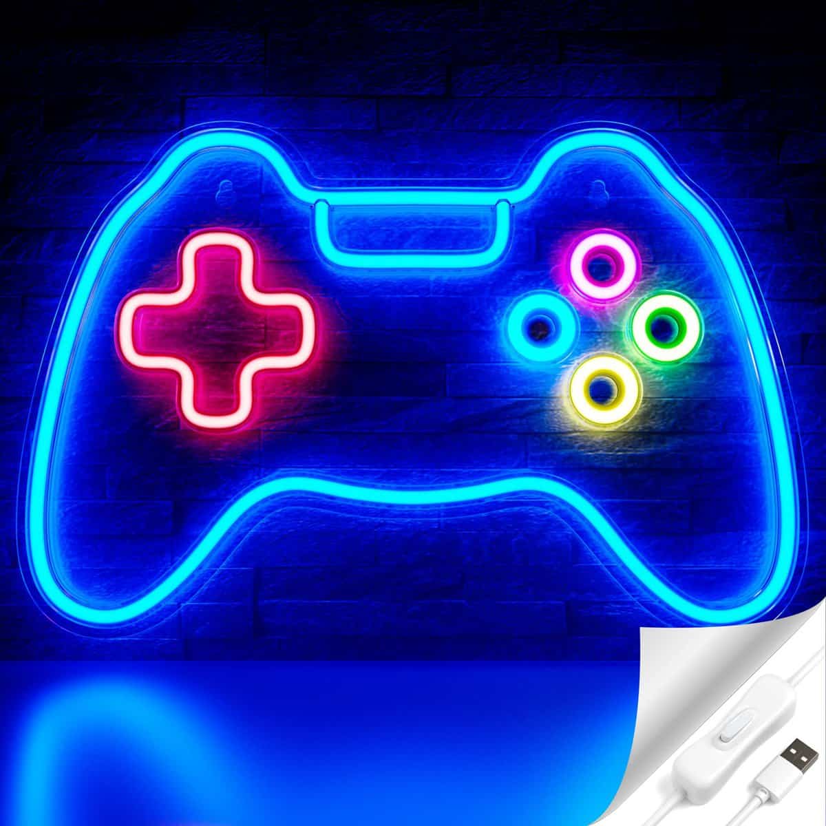 Game Neon Sign,Cisteen Gamepad Shape LED Neon Light Signs with Acrylic Board, USB Powered Game Room Decoration Wall Light, Gamer Gifts Neon Lights for Boys Teen Gaming Zone Party,Bedroom,Man Caves