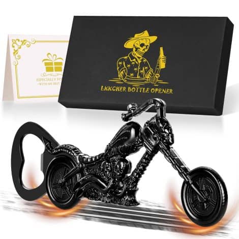 LKKCHER Motorbike Ale Gifts for Blokes, Motorbike Bottle Opener, Skull Presents, Motorbike Gifts for Blokes, Dad, Husband, Son, Him, Male Gift Ideas with Presentation Case, Birthday Present, Father’s Day Present, Black.